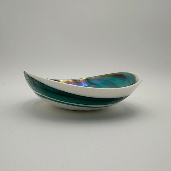Murano Glass Dish Home Decor Opalescent Swirl - Picture 2 of 10